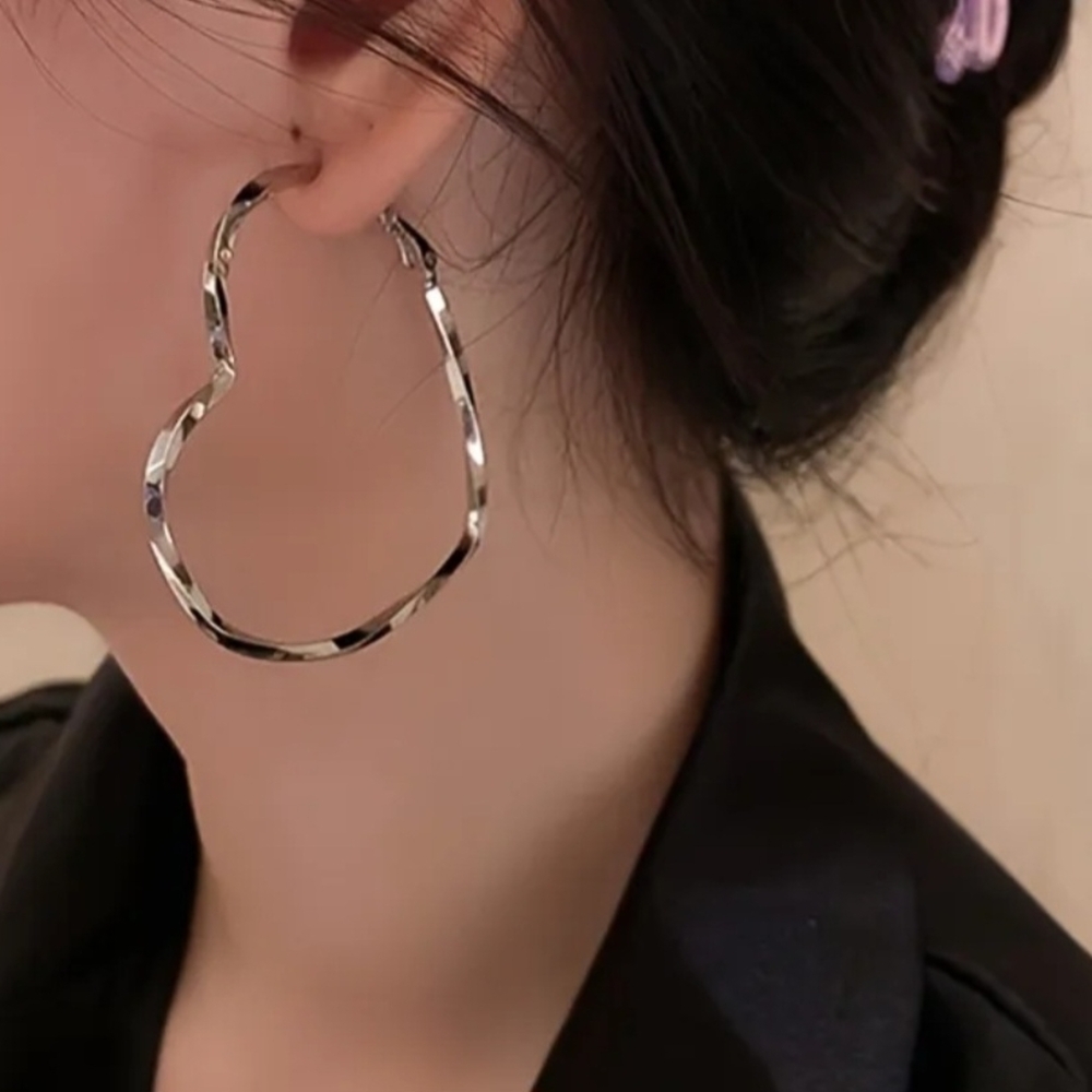 Silver-Tone Heart Hoop Earrings